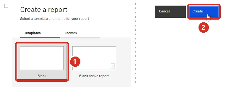 Create a report: Blank, then Create