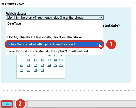 Which dates: Setup picked, and OK at the bottom left