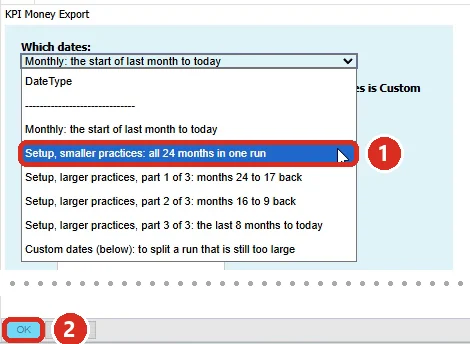 Which dates for KPI Money: Setup, smaller practices picked, and OK