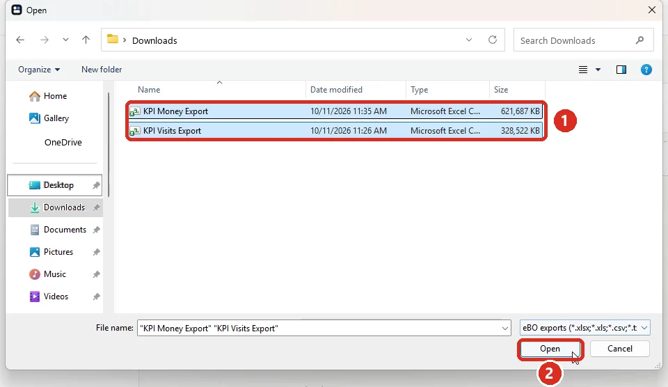 The file picker with both files picked, and Open